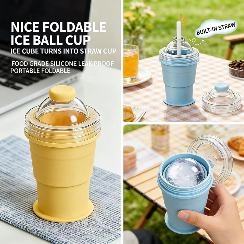 Ice Mold Sphere - BOLTIFY 2-in-1 Zusammenklappbarer Silikon-Eiskugelbecher Wiederverwendbare Tragbare