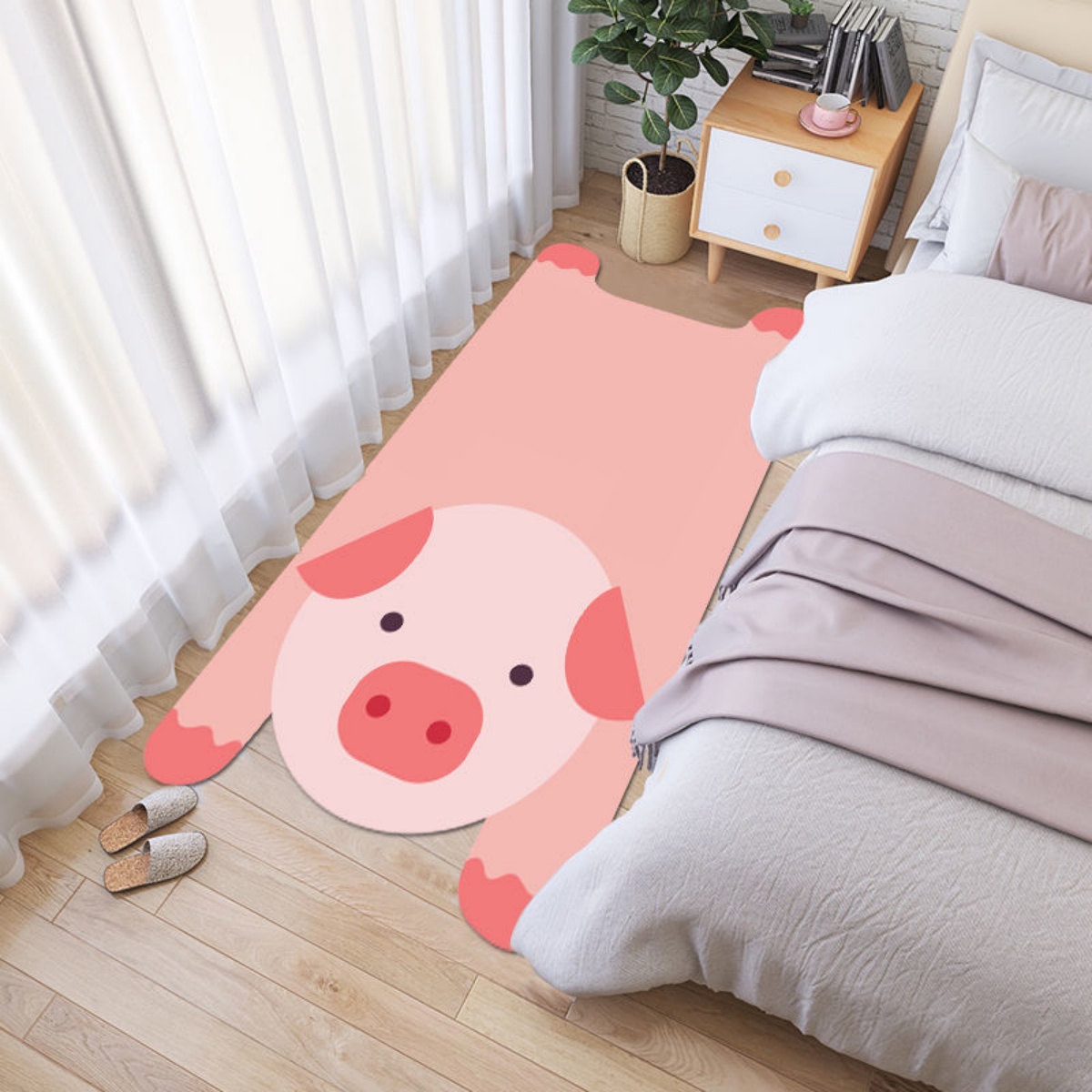 Home Bar Lounge - Cartoon-Schwein-Dekor-Teppich, einzigartige Umrandung, Bodenmatte, gemütlicher Wohnstil
